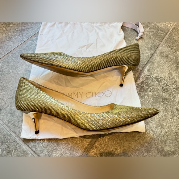 Jimmy Choo gold metallic pump heels size 39 pre owned - Picture 7 of 11